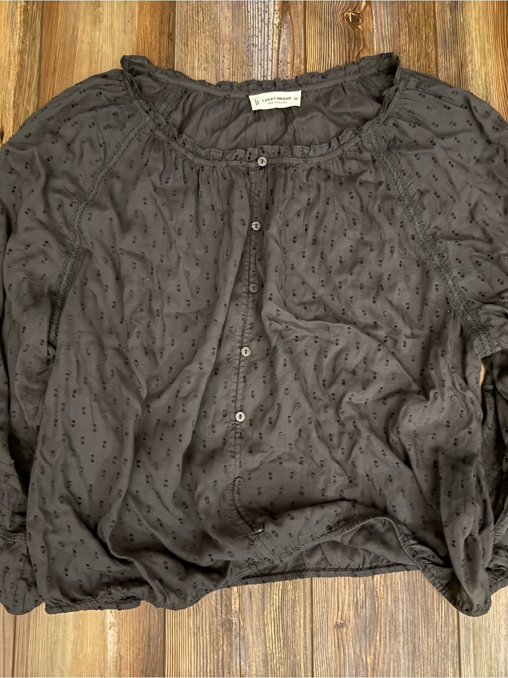 Lucky Brand Black Swiss Dot Button-Front Blouse